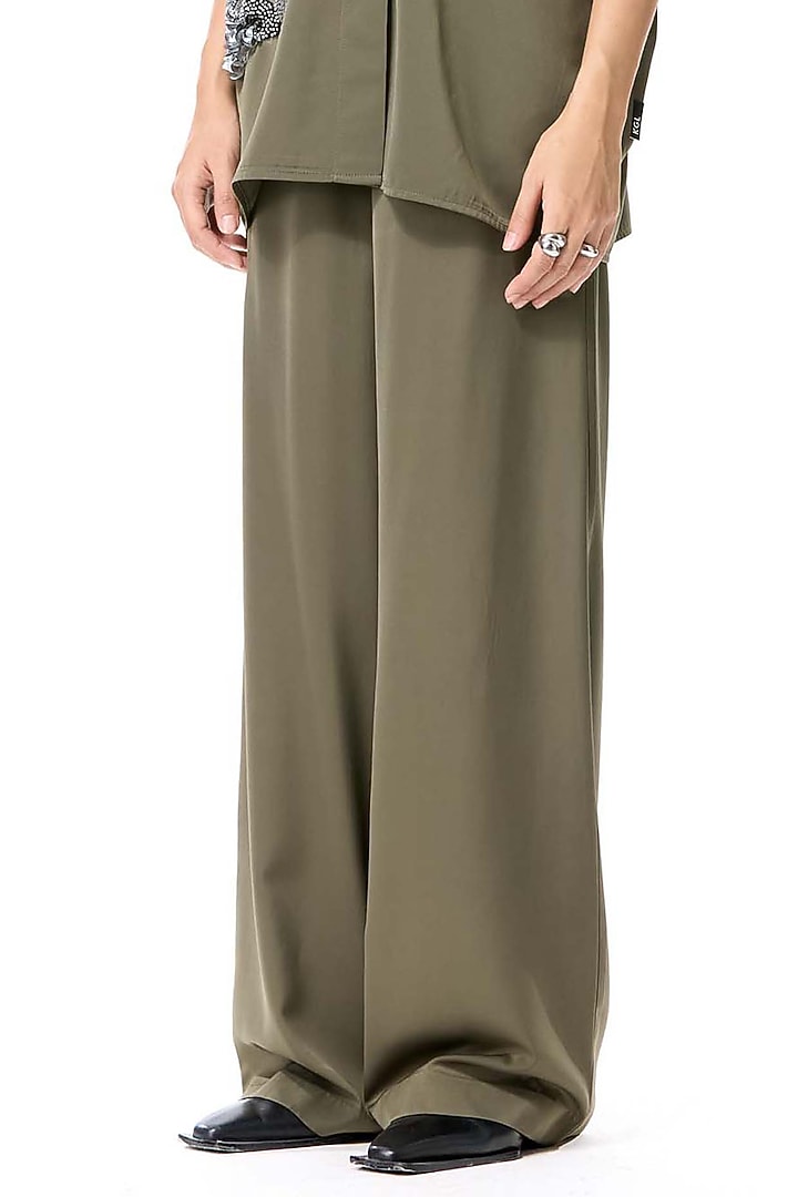 Olive Poly Twill Pants by Kanika Goyal at Pernia's Pop Up Shop