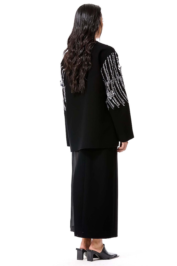 Black Polyester Embellished Blazer by Kanika Goyal at Pernia's Pop Up Shop