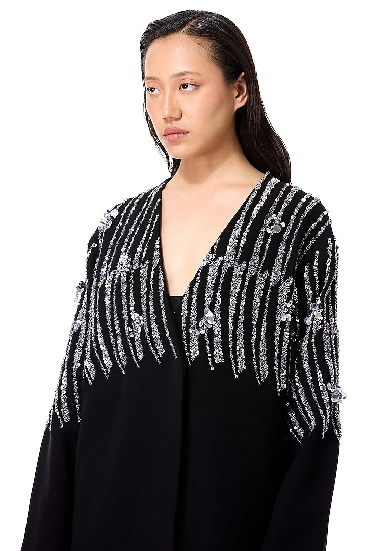 Black Polyester Embellished Blazer by Kanika Goyal at Pernia's Pop Up Shop