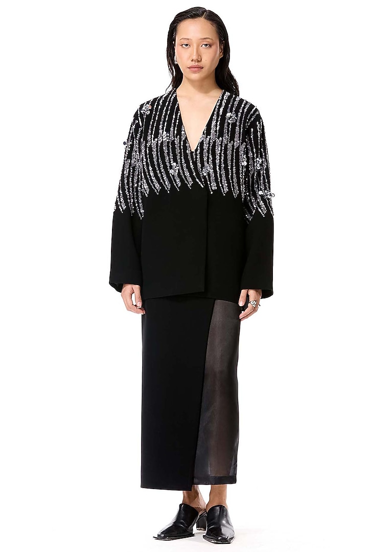 Black Polyester Embellished Skirt by Kanika Goyal at Pernia's Pop Up Shop