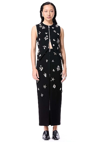 Black Polyester Embellished Midi Skirt by Kanika Goyal