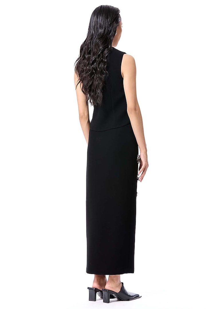 Black Polyester Embellished Midi Skirt by Kanika Goyal at Pernia's Pop Up Shop