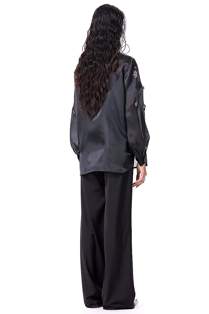 Black Polyester Pants by Kanika Goyal at Pernia's Pop Up Shop