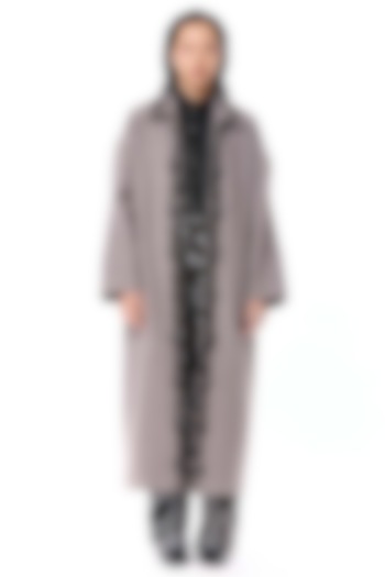 Grey Acrylic & Wool Embellished Coat by Kanika Goyal at Pernia's Pop Up Shop