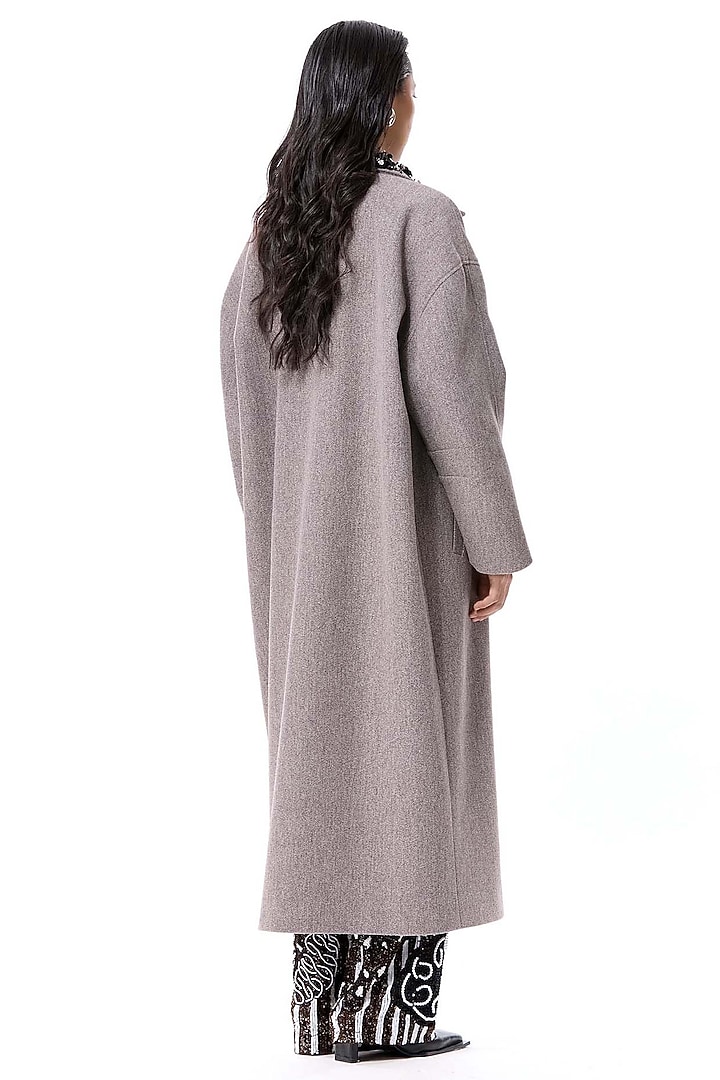 Grey Acrylic & Wool Embellished Coat by Kanika Goyal at Pernia's Pop Up Shop
