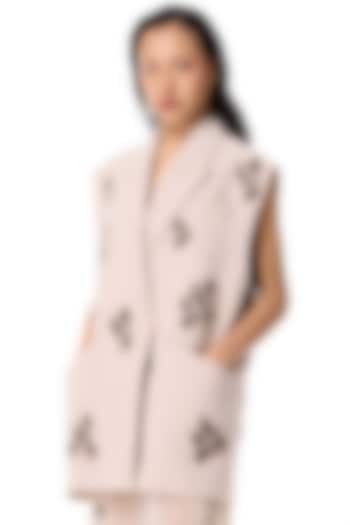 Beige Acrylic & Wool Embellished Vest by Kanika Goyal at Pernia's Pop Up Shop