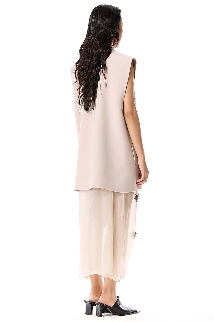Beige Acrylic & Wool Embellished Vest by Kanika Goyal at Pernia's Pop Up Shop