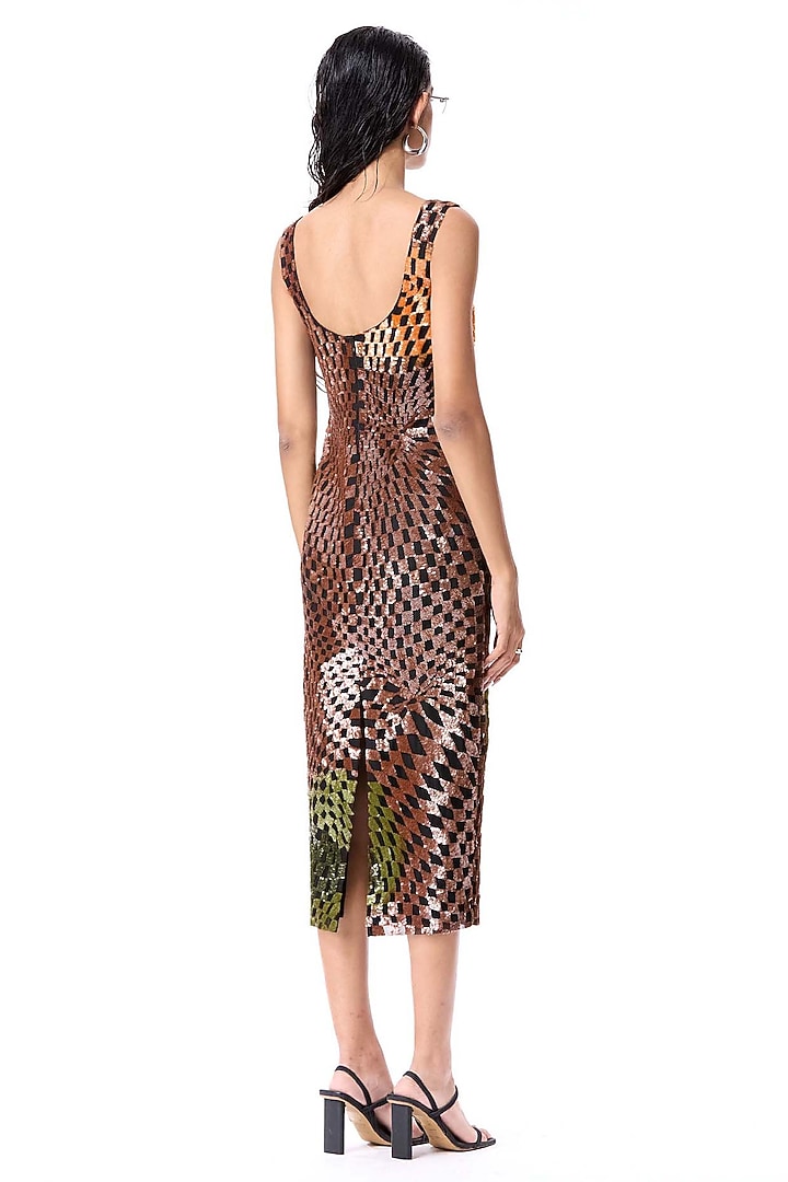Multi-Colored Polyester Hand Embellished Midi Party Wear Dress by Kanika Goyal at Pernia's Pop Up Shop