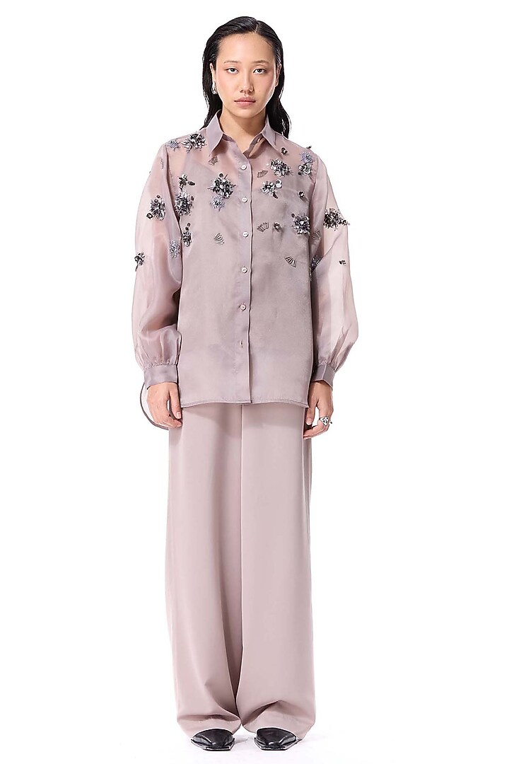 Beige Polyester Pants by Kanika Goyal at Pernia's Pop Up Shop