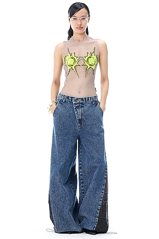 Multi-Colored Polyester & Mesh Embellished Top by Kanika Goyal