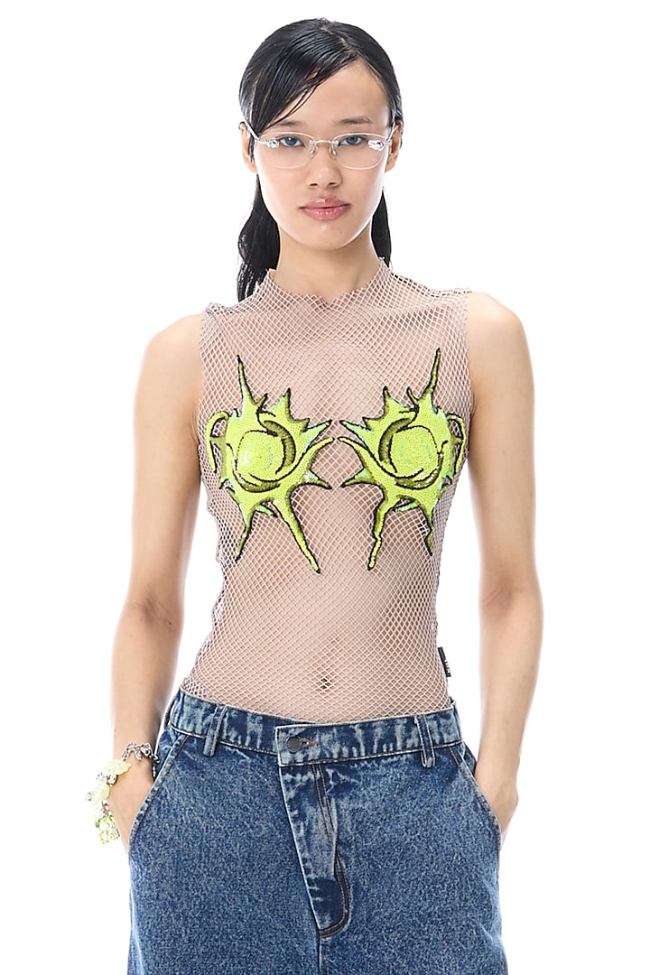 Multi-Colored Polyester & Mesh Embellished Top by Kanika Goyal at Pernia's Pop Up Shop