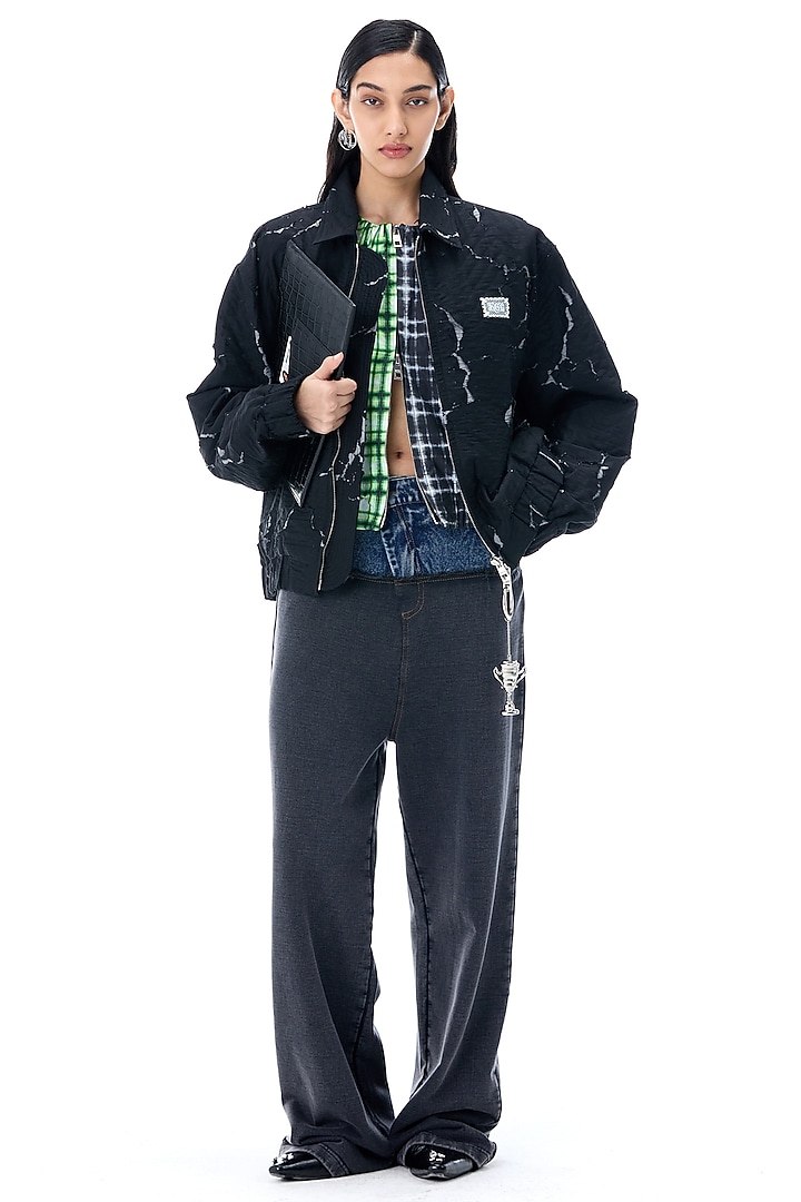 Black Cotton Bomber Jacket by Kanika Goyal at Pernia's Pop Up Shop