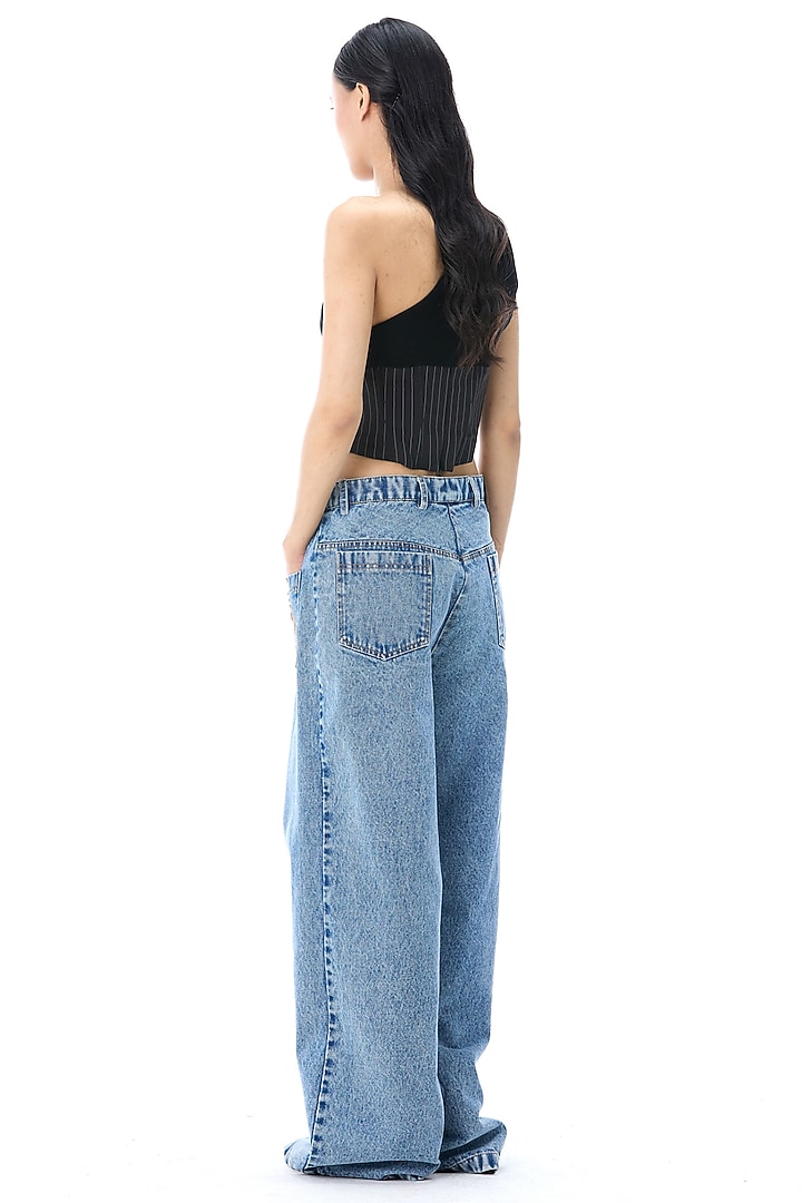 Black Polyester Pinstriped One-Shoulder Corset Top by Kanika Goyal at Pernia's Pop Up Shop