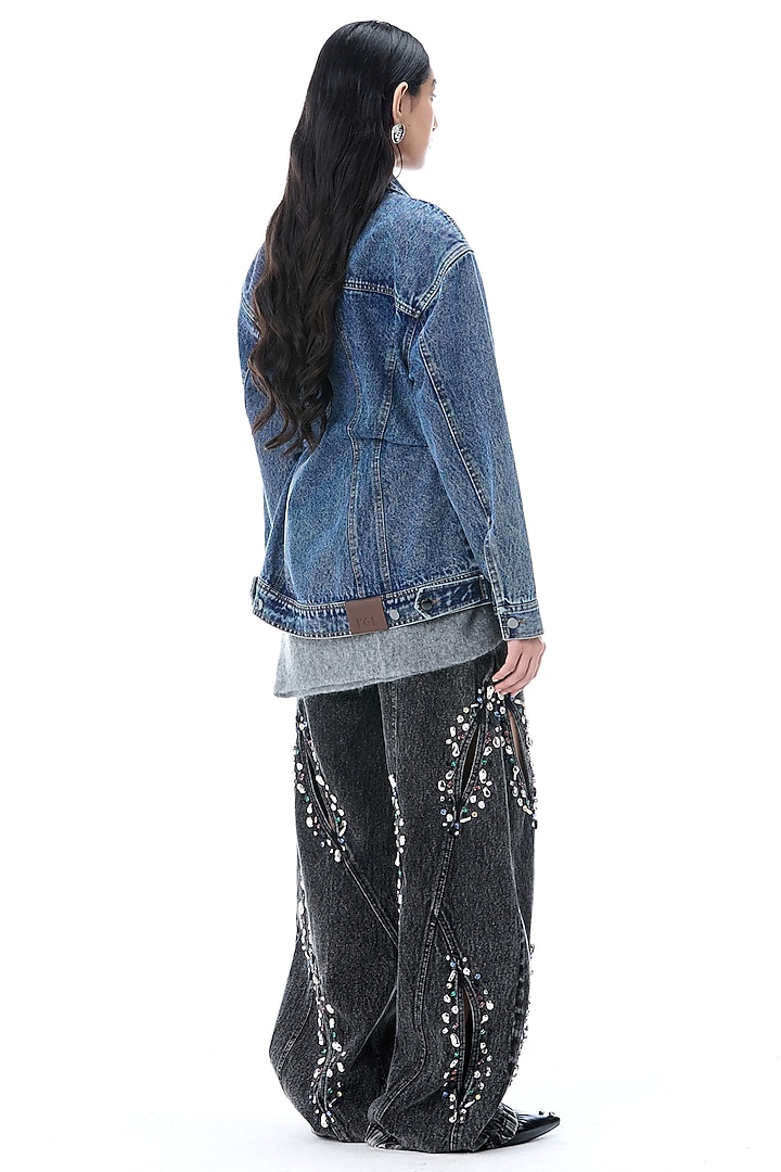 Denim Blue Cotton Oversized Jacket by Kanika Goyal at Pernia's Pop Up Shop