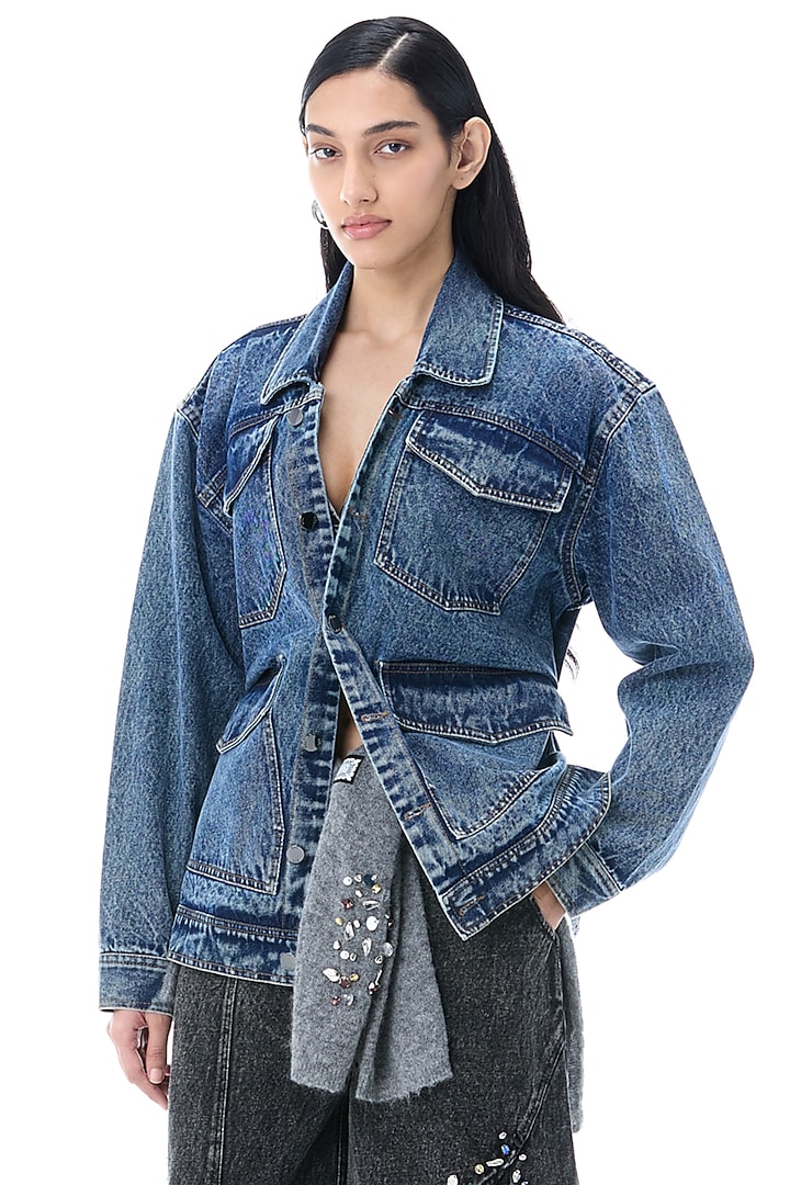 Denim Blue Cotton Oversized Jacket by Kanika Goyal at Pernia's Pop Up Shop