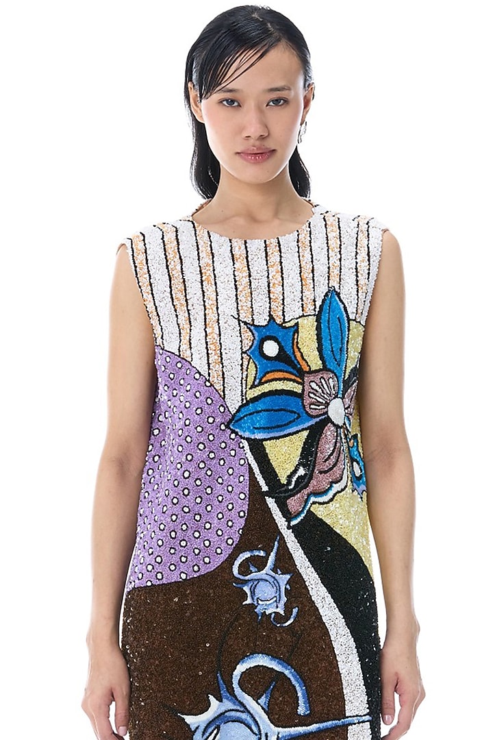 Multi-Colored Polyester Hand Embellished Mini Party Wear Dress by Kanika Goyal at Pernia's Pop Up Shop