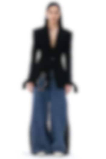 Black Polyester Blazer by Kanika Goyal at Pernia's Pop Up Shop
