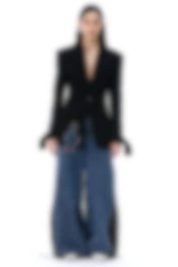Denim Blue & Black Cotton Oversized Pants by Kanika Goyal at Pernia's Pop Up Shop