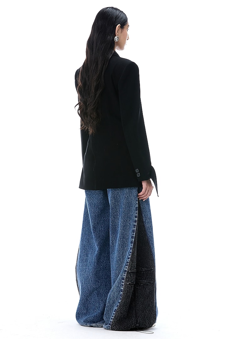 Denim Blue & Black Cotton Oversized Pants by Kanika Goyal at Pernia's Pop Up Shop