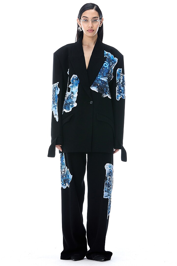 Black Polyester Oversized Blazer by Kanika Goyal at Pernia's Pop Up Shop