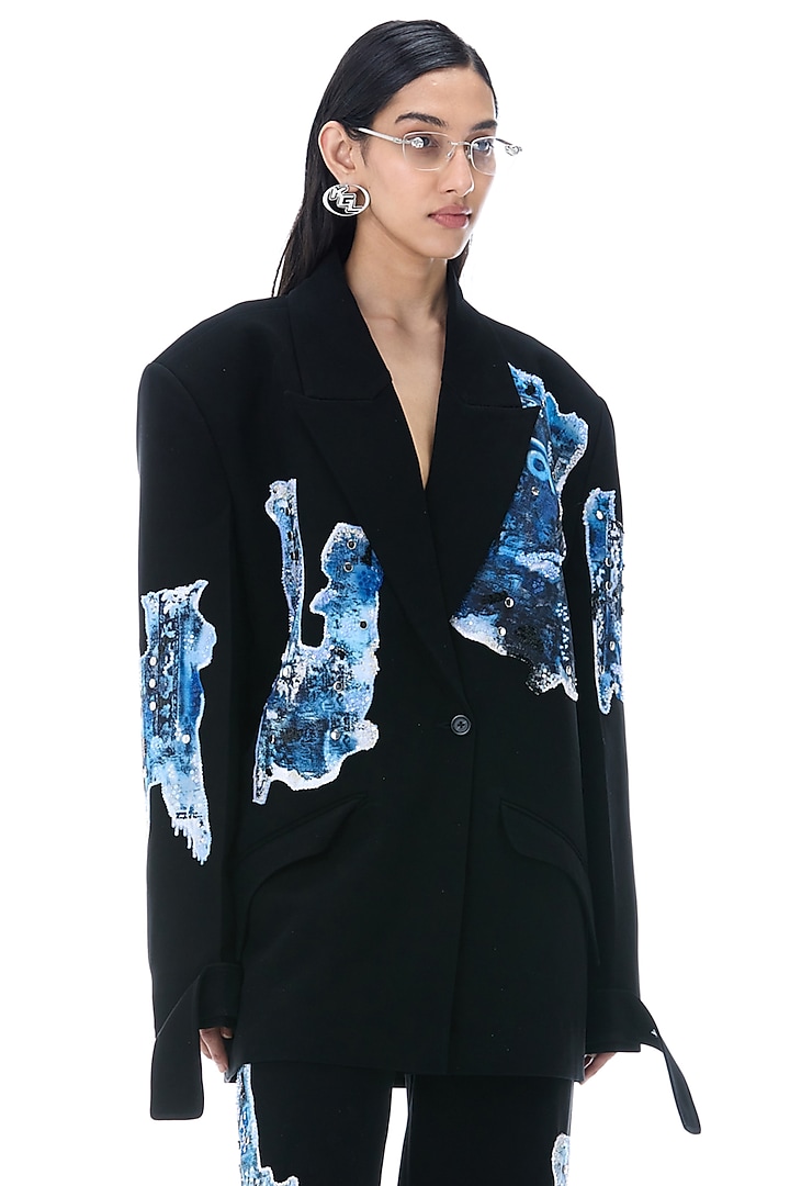 Black Polyester Oversized Blazer by Kanika Goyal at Pernia's Pop Up Shop
