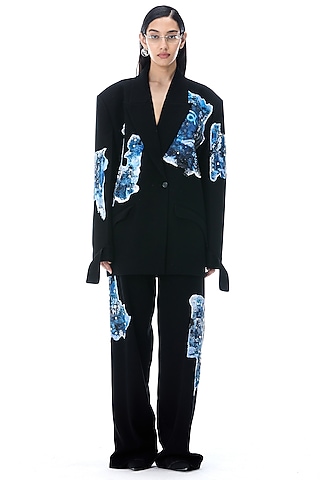 Black Polyester Pants by Kanika Goyal