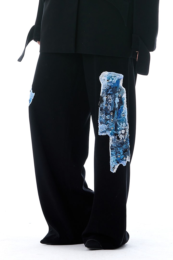 Black Polyester Pants by Kanika Goyal at Pernia's Pop Up Shop