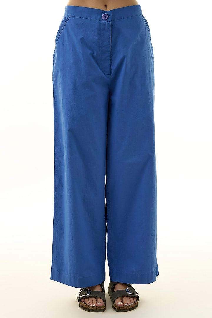 Blue Cotton Leather Applique Embellished Co-ord Set by Kanika Goyal at Pernia's Pop Up Shop