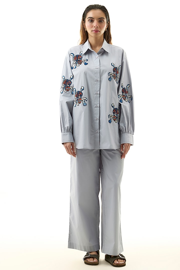 Grey Cotton Embellished Co-ord Set by Kanika Goyal at Pernia's Pop Up Shop