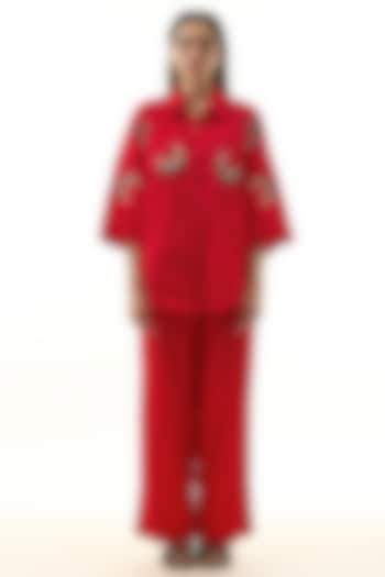 Red Cotton Embellished Co-ord Set by Kanika Goyal at Pernia's Pop Up Shop