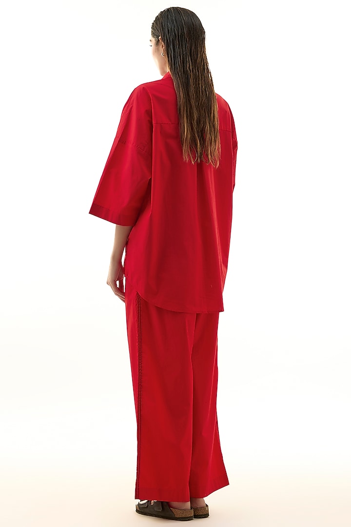 Red Cotton Embellished Co-ord Set by Kanika Goyal at Pernia's Pop Up Shop
