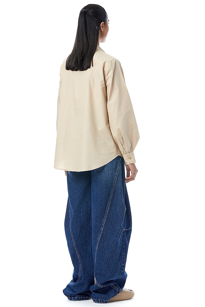 Beige Cotton Applique Embellished Shirt by Kanika Goyal at Pernia's Pop Up Shop