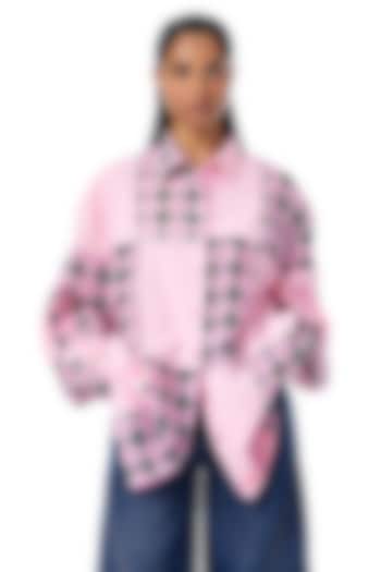Pink Cotton Grid-Blocked Oversized Shirt by Kanika Goyal