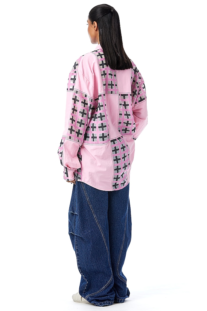 Pink Cotton Grid-Blocked Oversized Shirt by Kanika Goyal at Pernia's Pop Up Shop