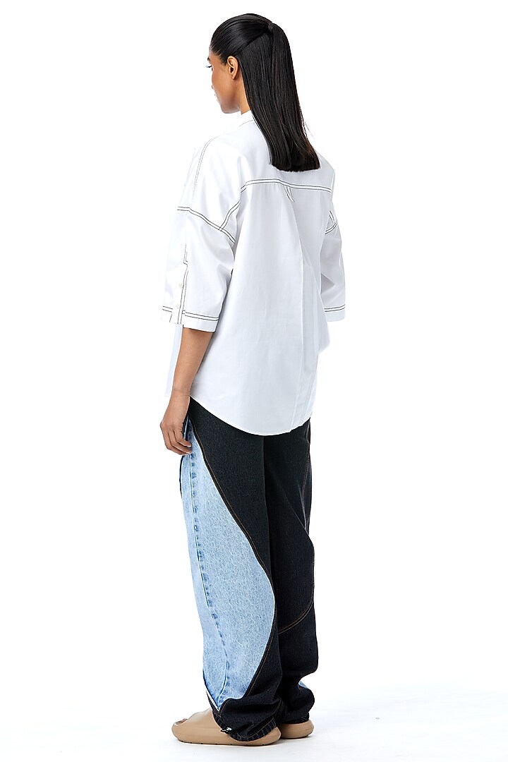 White Cotton Applique Embellished Shirt by Kanika Goyal at Pernia's Pop Up Shop