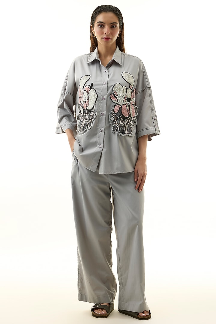 Grey Cotton Embellished Co-ord Set by Kanika Goyal at Pernia's Pop Up Shop