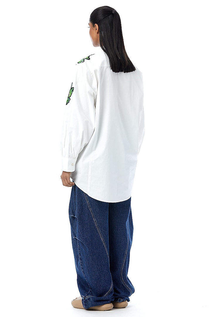 White Cotton Embellished Shirt by Kanika Goyal at Pernia's Pop Up Shop