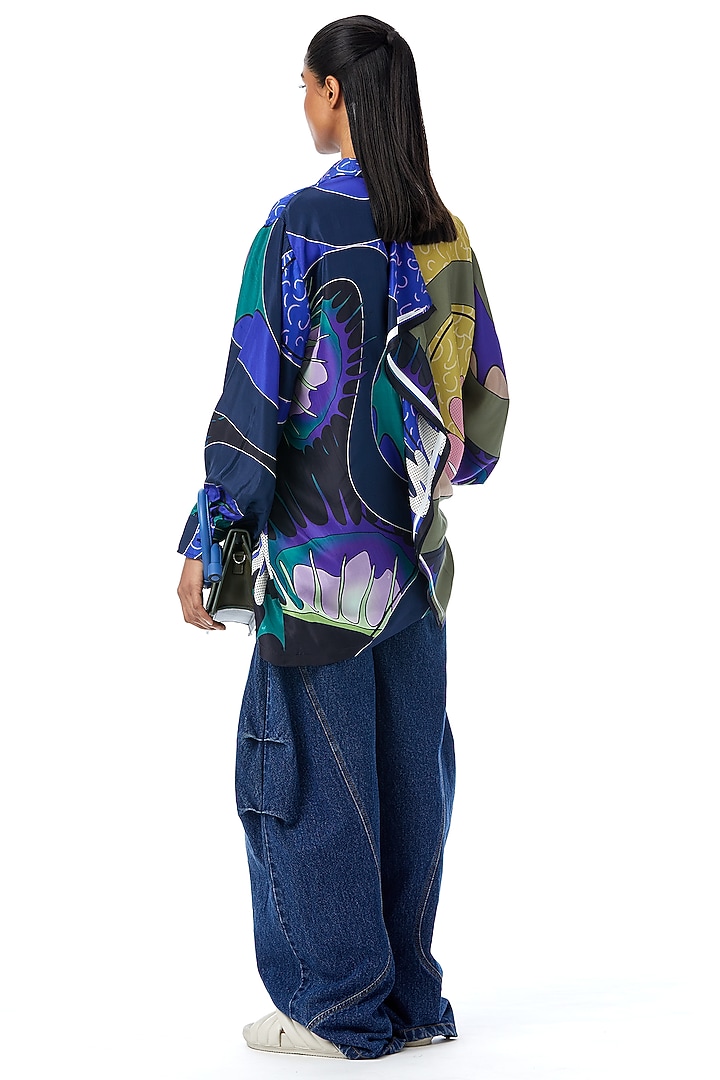 Multi-Colored Silk Printed Oversized Shirt by Kanika Goyal at Pernia's Pop Up Shop