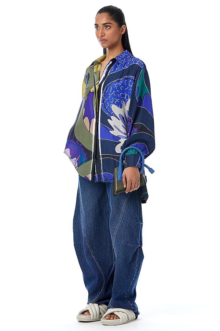 Multi-Colored Silk Printed Oversized Shirt by Kanika Goyal at Pernia's Pop Up Shop