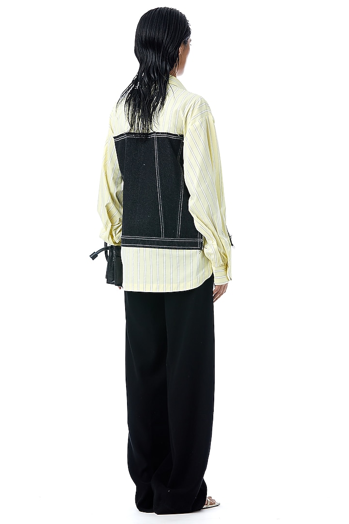 Yellow & Blue Cotton Stripe Printed Shirt by Kanika Goyal at Pernia's Pop Up Shop