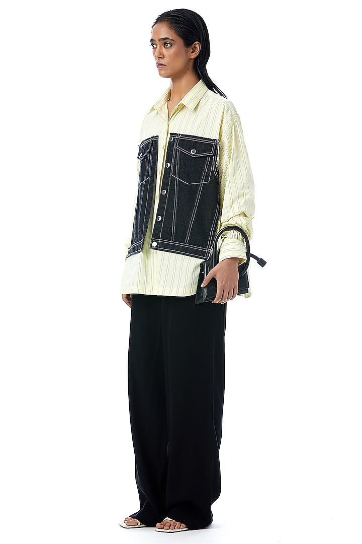 Yellow & Blue Cotton Stripe Printed Shirt by Kanika Goyal at Pernia's Pop Up Shop