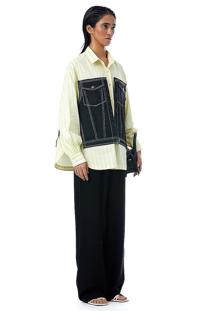 Yellow & Blue Cotton Stripe Printed Shirt by Kanika Goyal at Pernia's Pop Up Shop