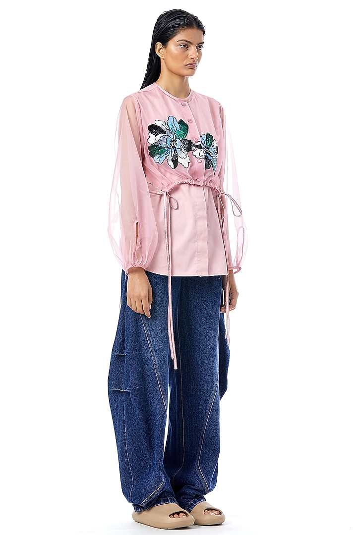 Pink Cotton Embellished Overlay Shirt by Kanika Goyal at Pernia's Pop Up Shop
