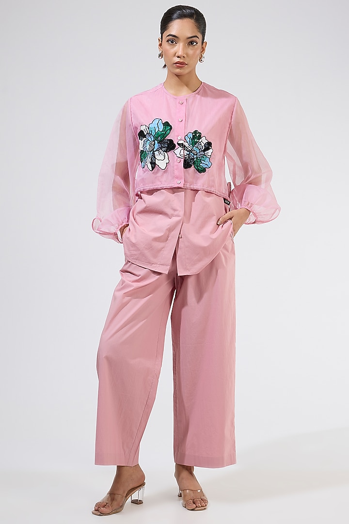 Pink Organza Embellished Co-Ord Set by Kanika Goyal at Pernia's Pop Up Shop
