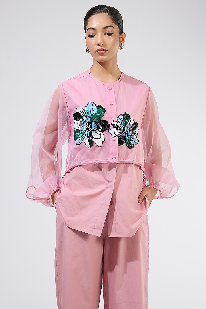 Pink Organza Embellished Co-Ord Set by Kanika Goyal at Pernia's Pop Up Shop