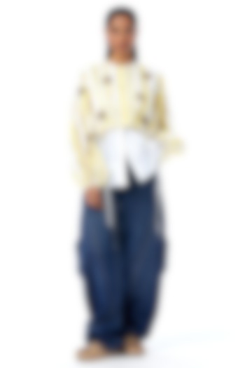 White Cotton Embellished Shirt With Overlay by Kanika Goyal at Pernia's Pop Up Shop