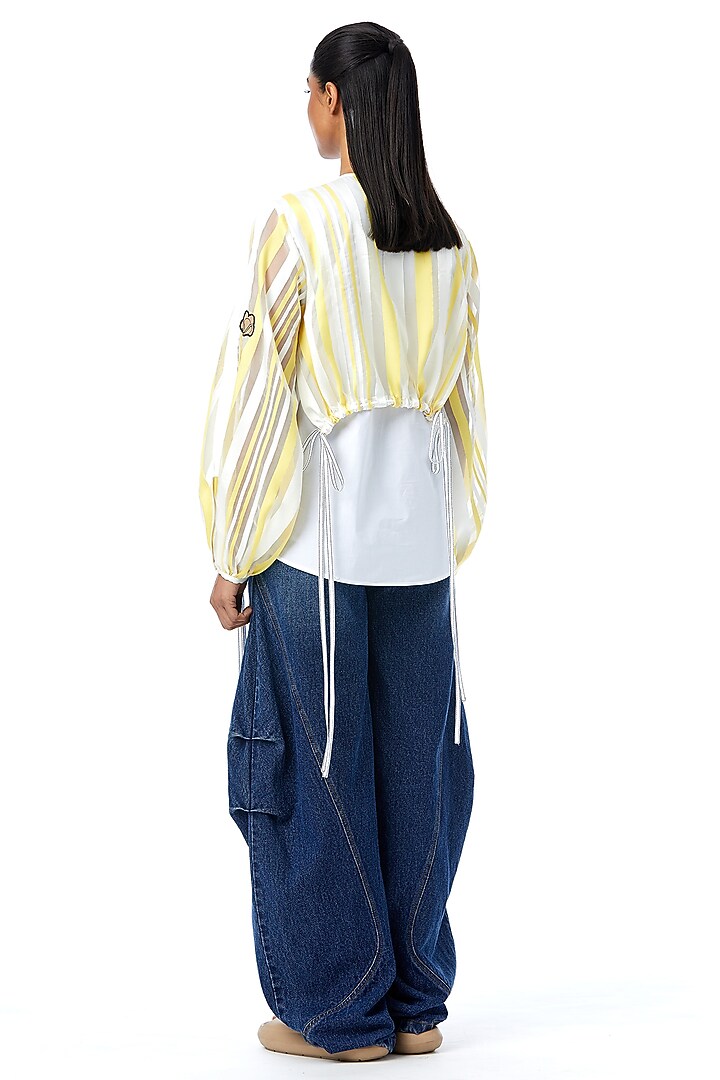 White Cotton Embellished Shirt With Overlay by Kanika Goyal at Pernia's Pop Up Shop