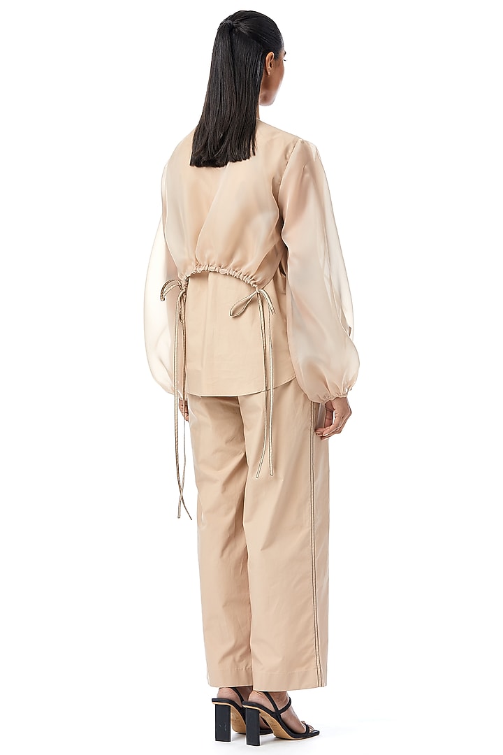 Beige Cotton Embellished Overlay Shirt by Kanika Goyal at Pernia's Pop Up Shop