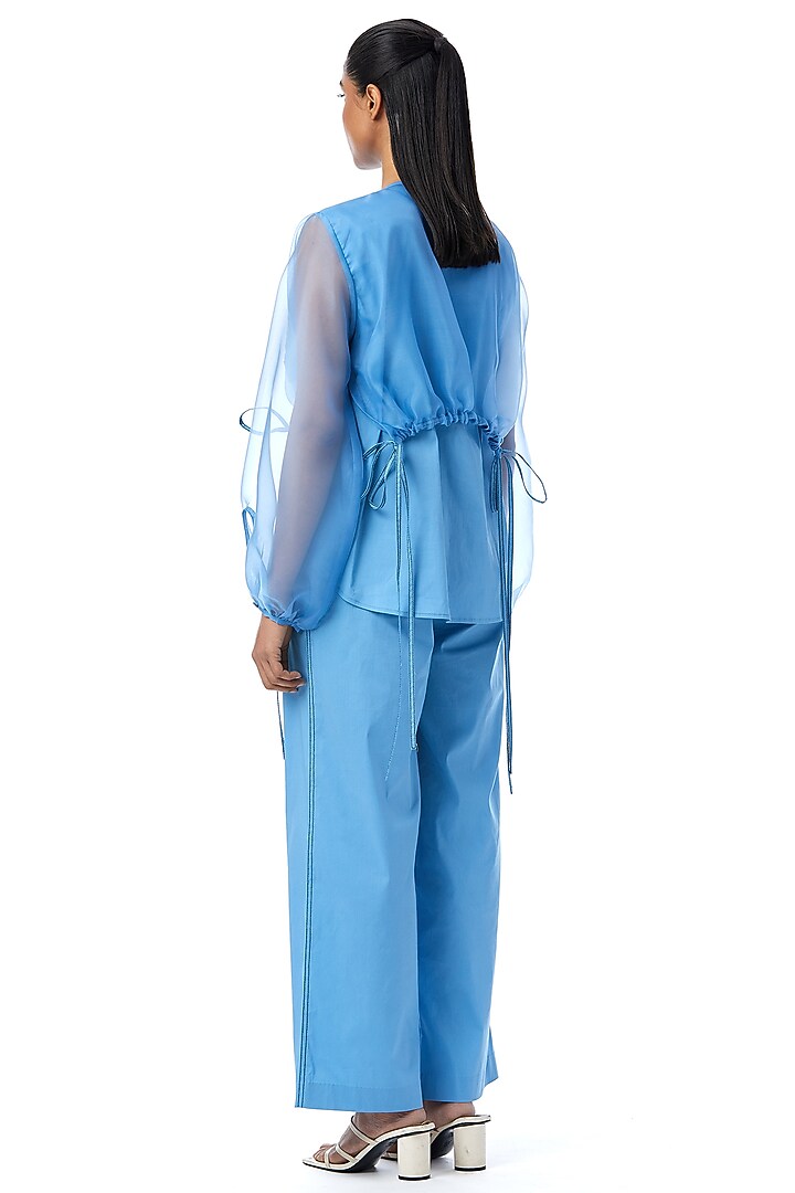 Blue Cotton Embellished Overlay Shirt by Kanika Goyal at Pernia's Pop Up Shop