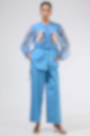 Blue Organza Embellished Co-Ord Set by Kanika Goyal at Pernia's Pop Up Shop